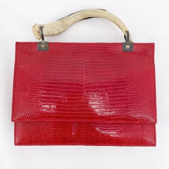 LONGORIA & MARTIN Handbags - LONGORIA & MARTIN Red Leather Lizard Handbag
